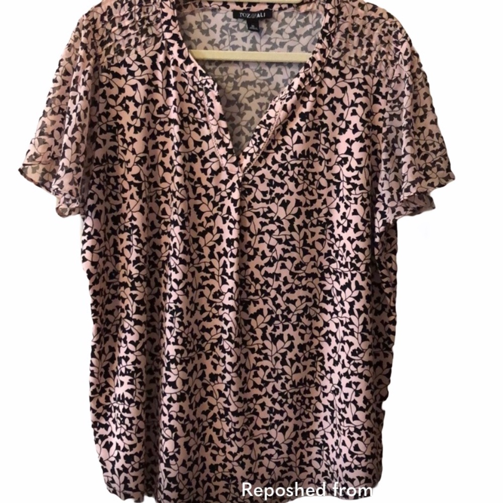 Roz & Ali Pink and Black Floral blouse XL